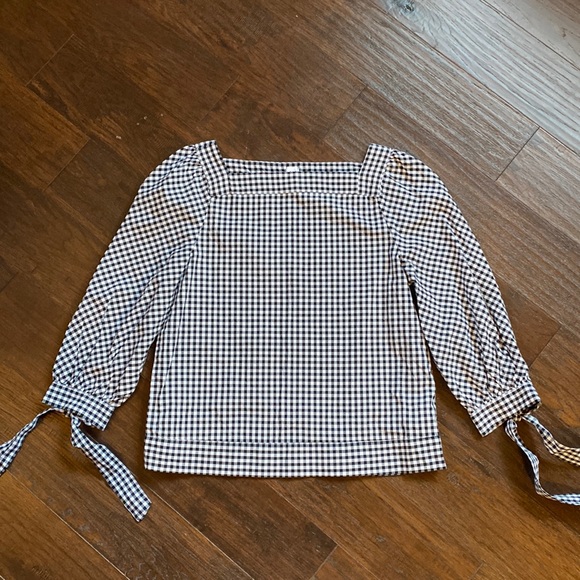 GAP gingham check square neck ruffled tie sleeve top size XS - Picture 1 of 8